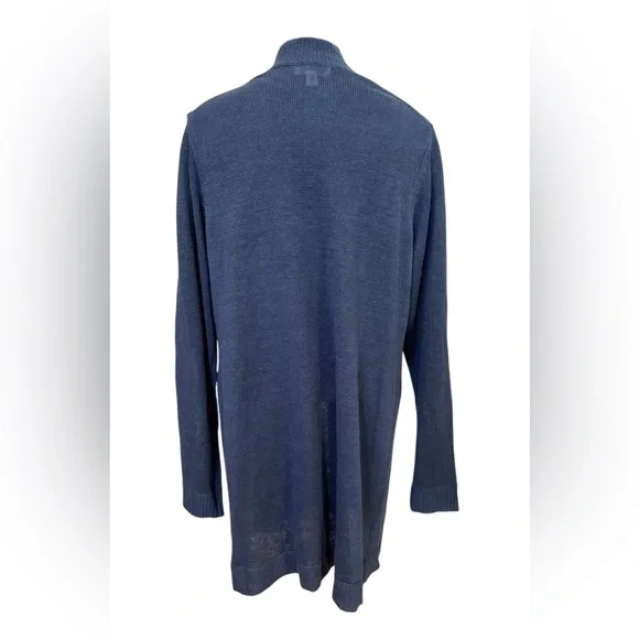 NWT Charter Club Cardigan 1X-14-16W Blue Intrepid 100% Linen Longline Open Front - Picture 3 of 10